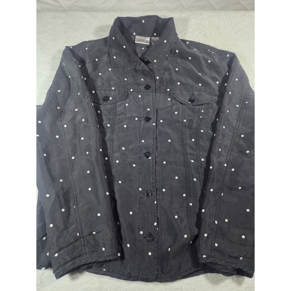 Chico's Tops - Chico's 100% Silk Polka Dot Button Front Shirt Women's Size 2/Large Black White